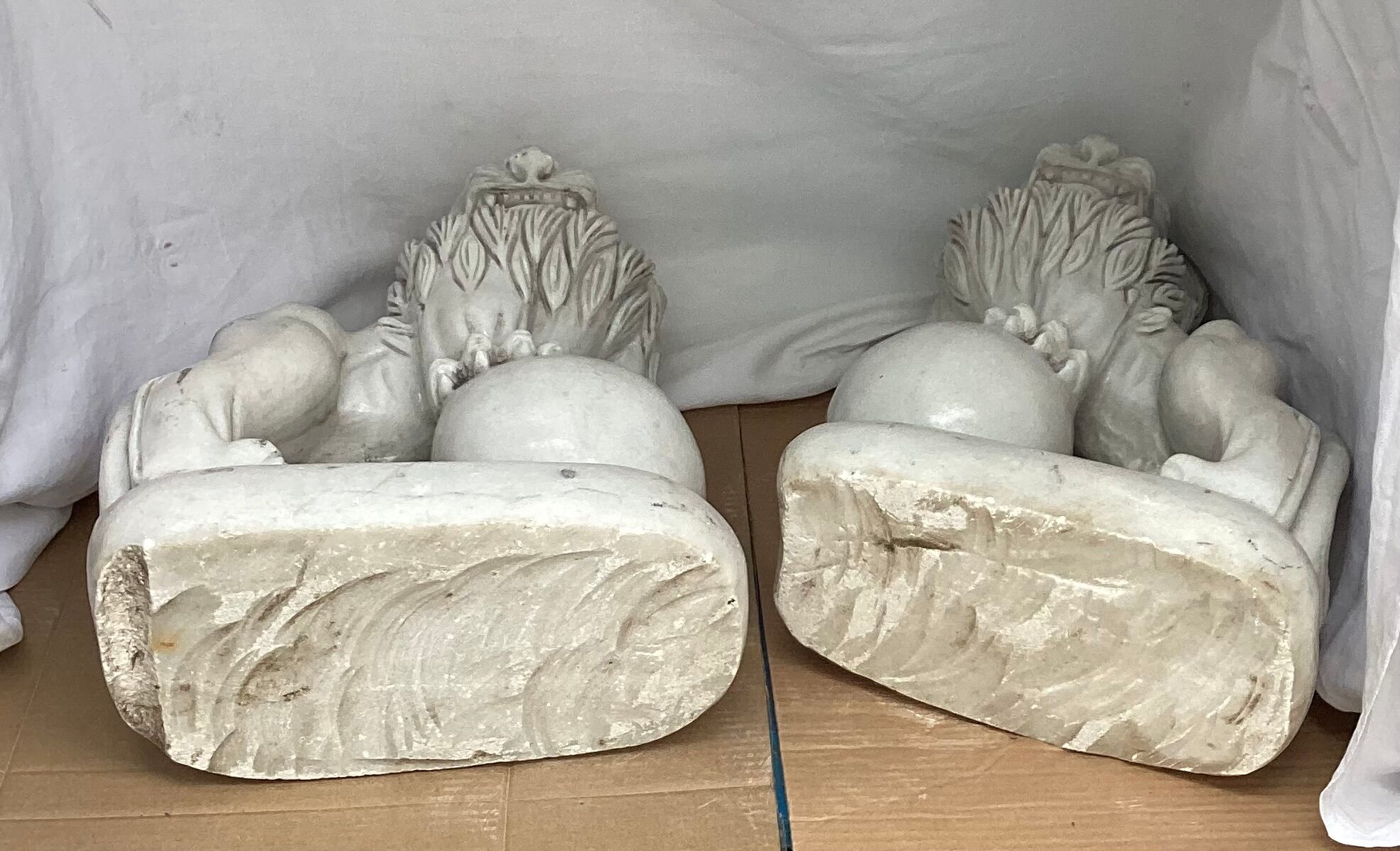 Pair of white marble lions