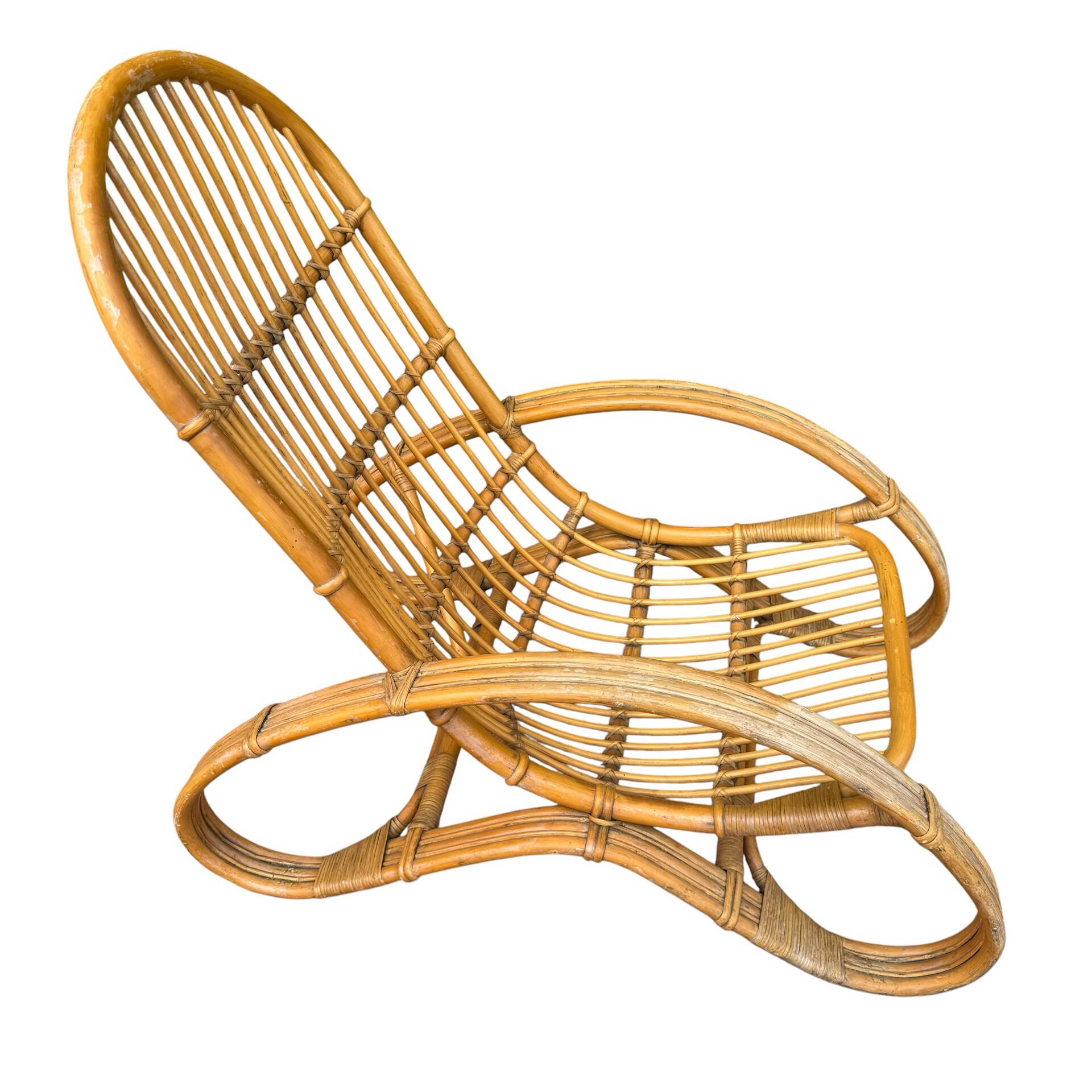 Curved bamboo and rattan armchair in Italian style by Roberti from the 1960s.