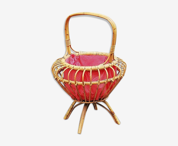 Panier à couture en rotin vintage
