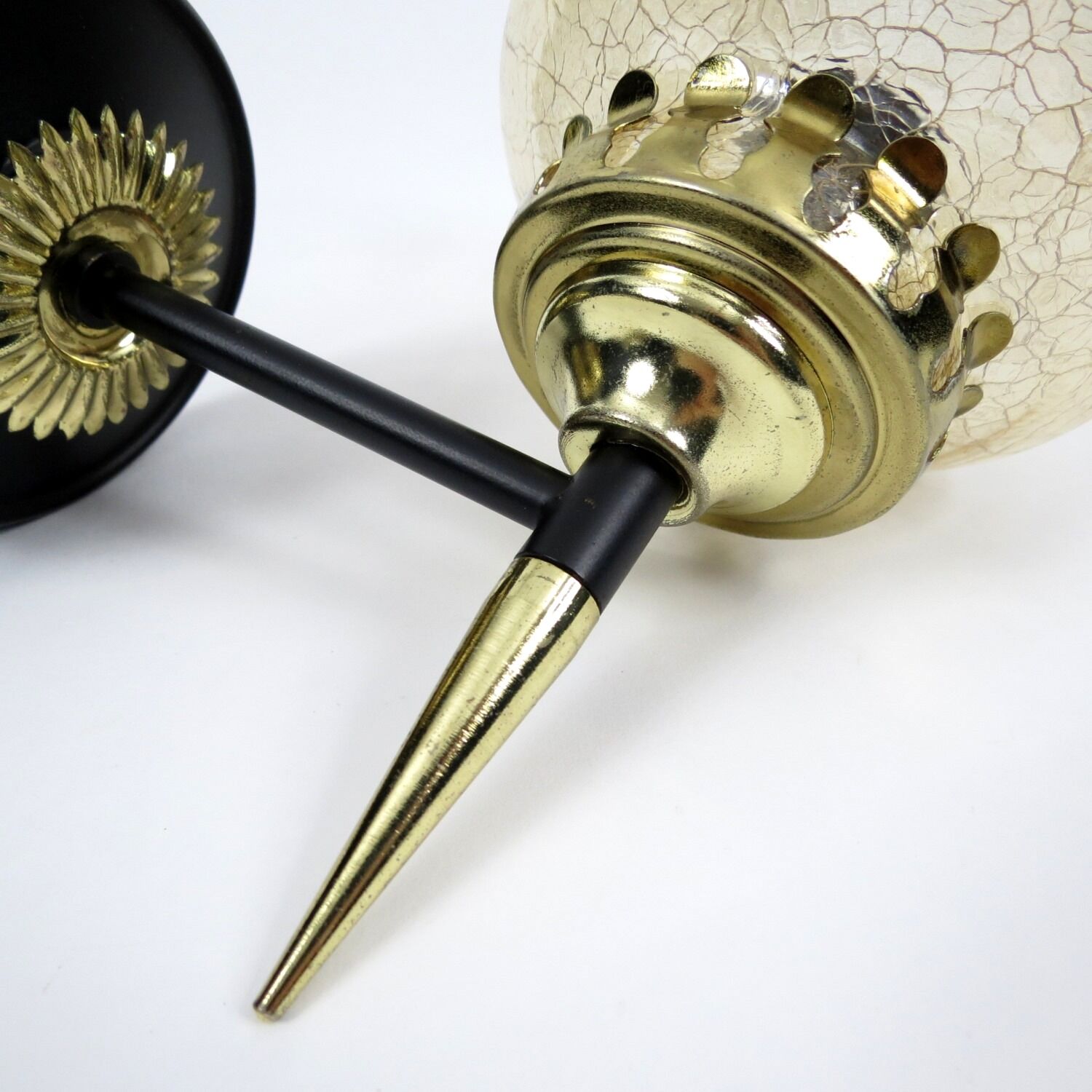 Pair of french brass and cracked glass wall lights, 1950s