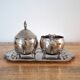 Antique Silver Plated Sugar Bowl & Creamer Set on Tray: Old Tableware