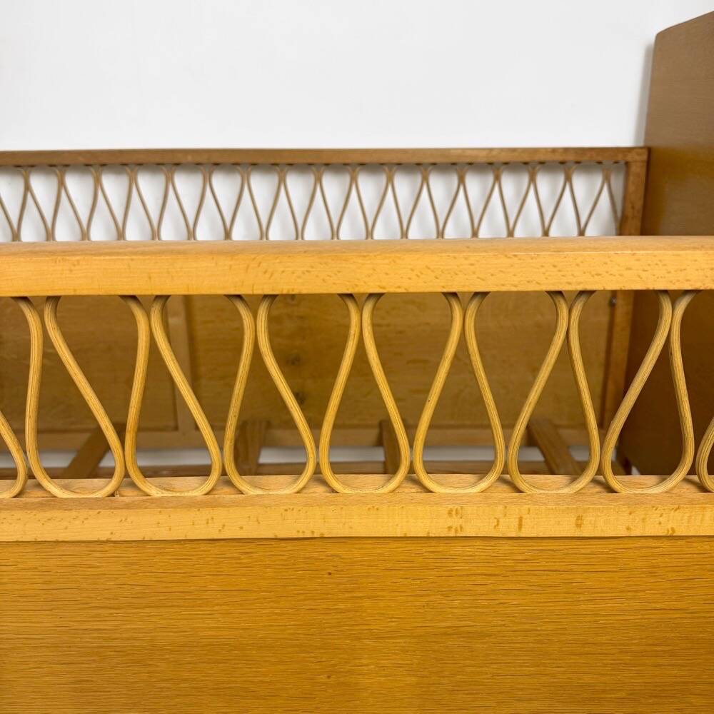 Bohemian wooden and rattan children's bed from the 60s