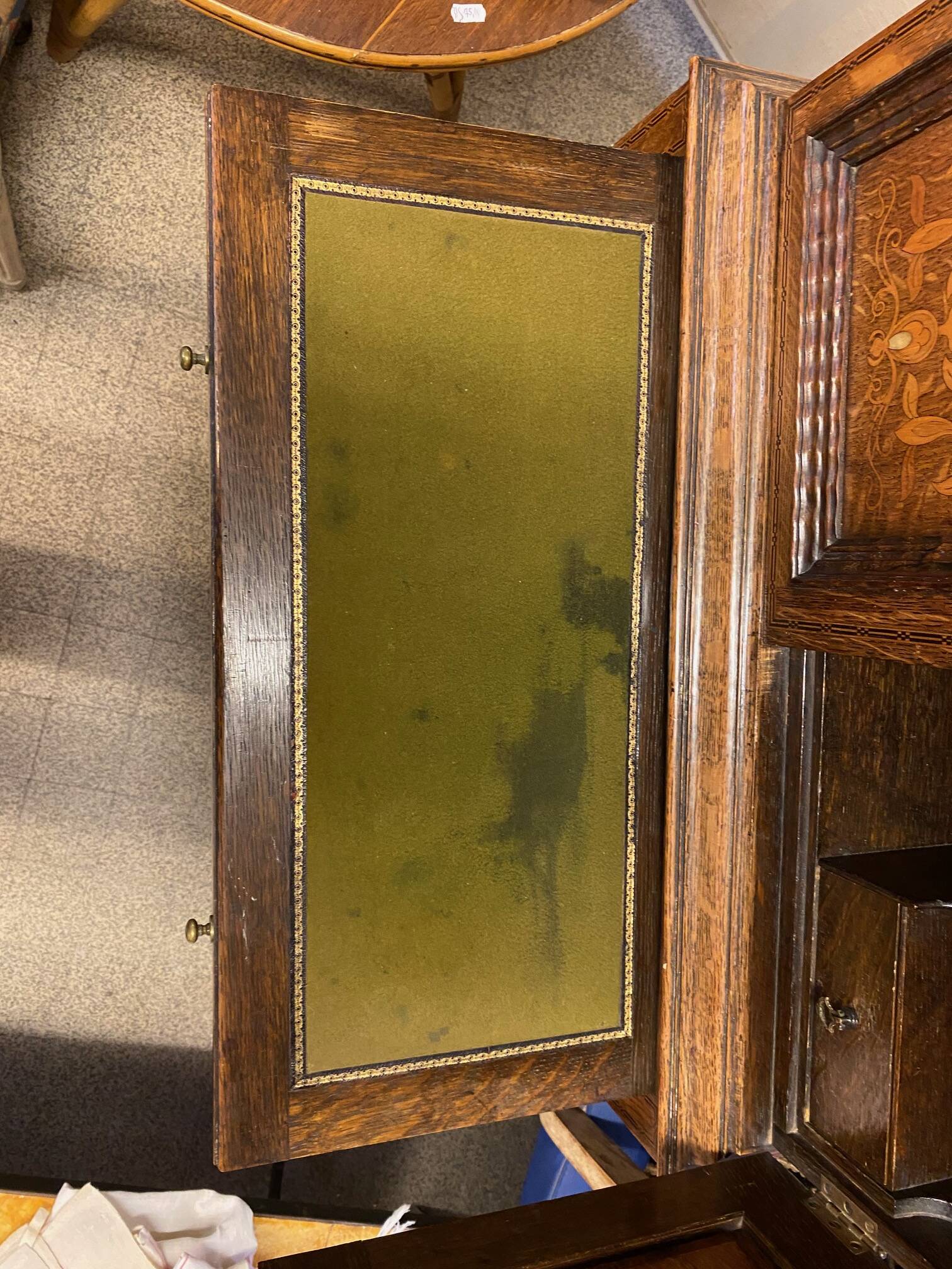 Lady bonheur du day secretary cabinet oak with marquetry and mother-of-pearl