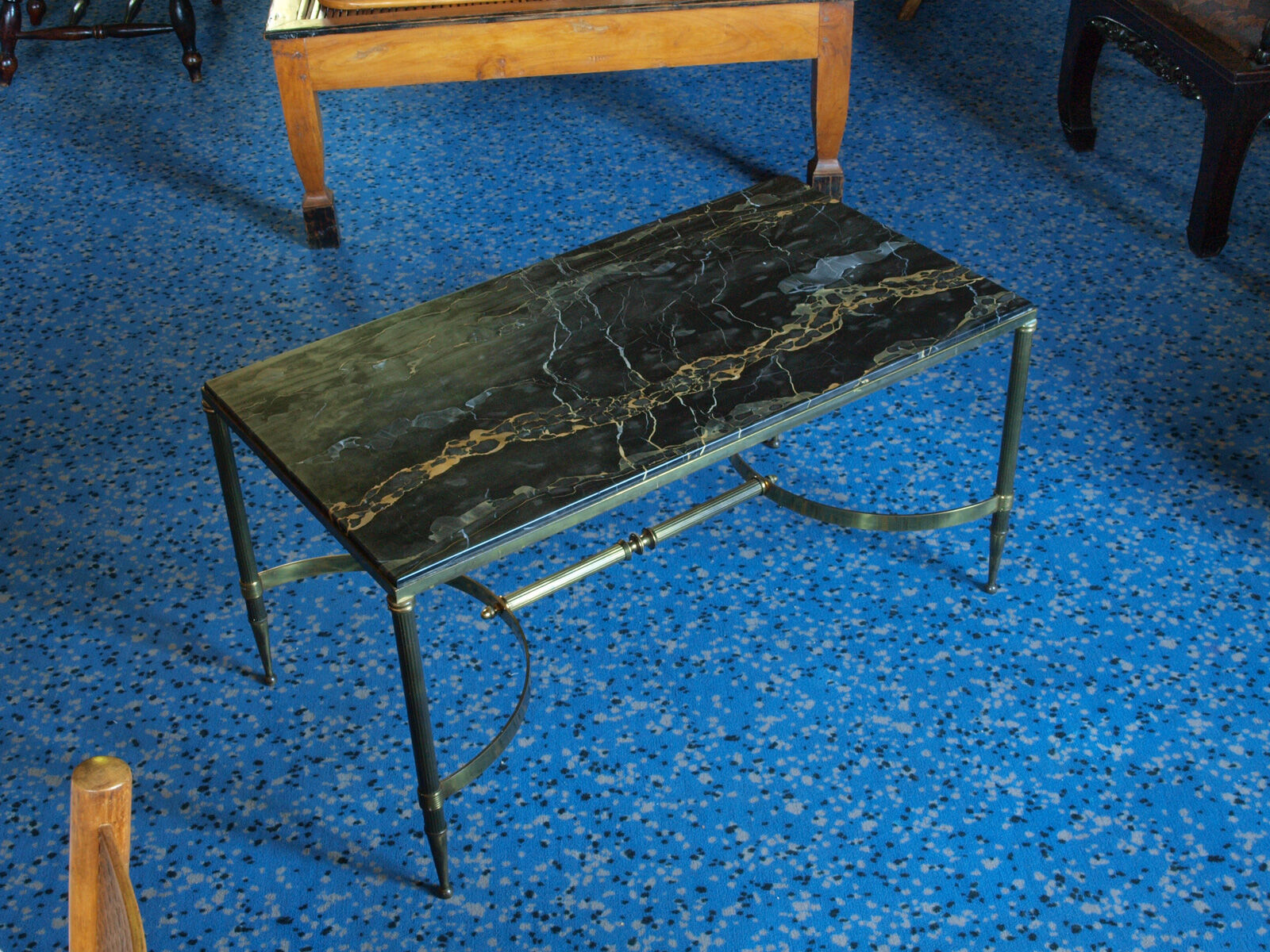 Table low neo classic bronze brass and Portoro marble
