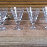 6 old foot glasses in chiseled blown glass 60/70's