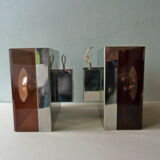 Pair of chromed metal and smoked plexiglass of the 1970s