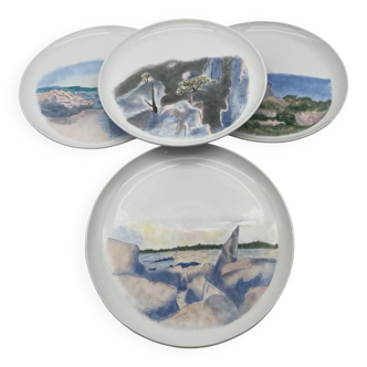 Hand-painted porcelain plate with landscape decor