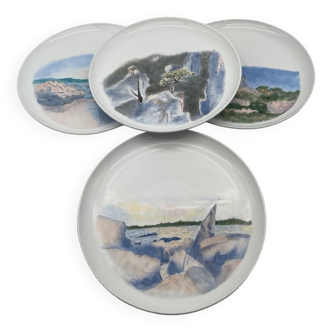 Assiette en porcelaine peint main décor paysage