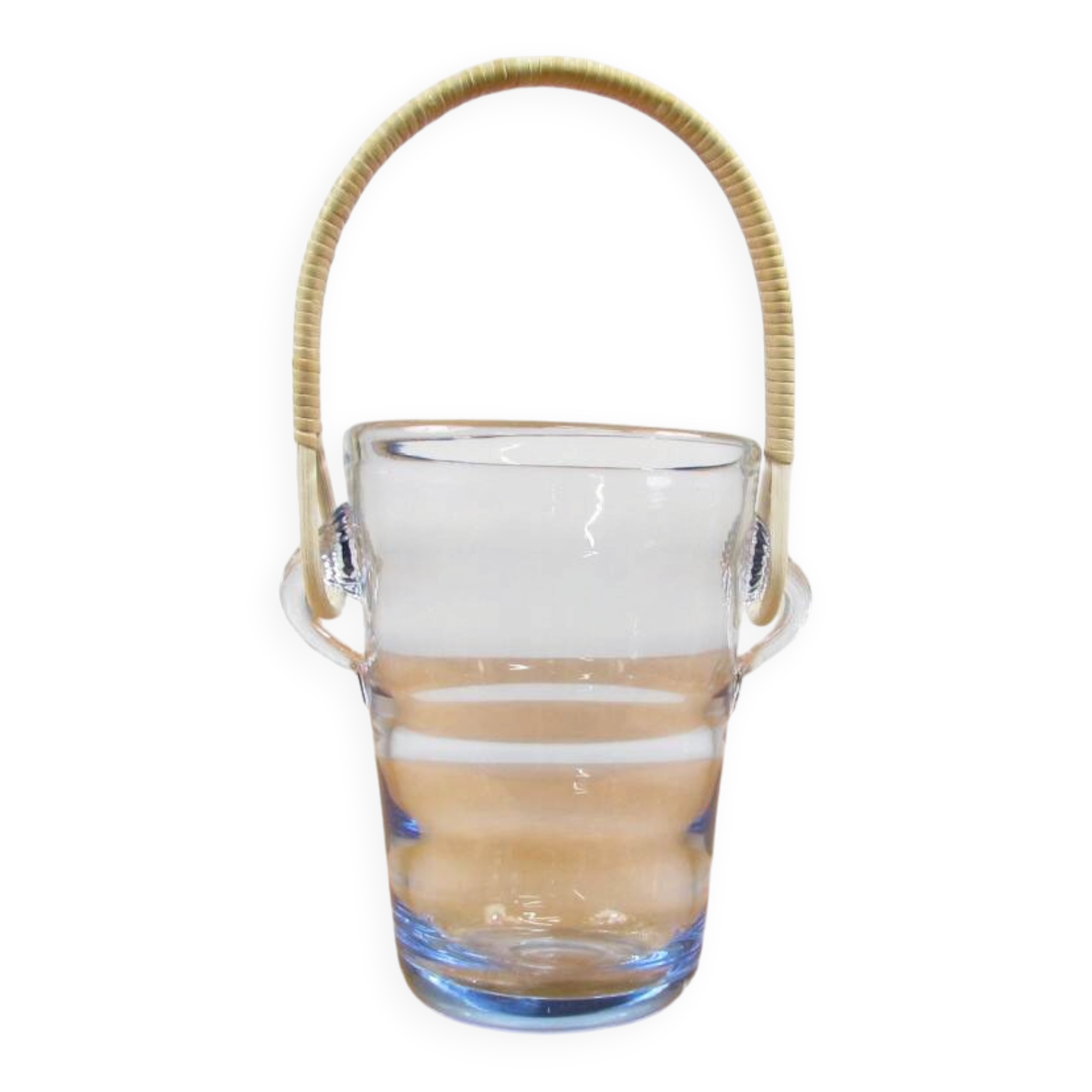 Seau à glace - Rotin et verre ondulé - Années 60