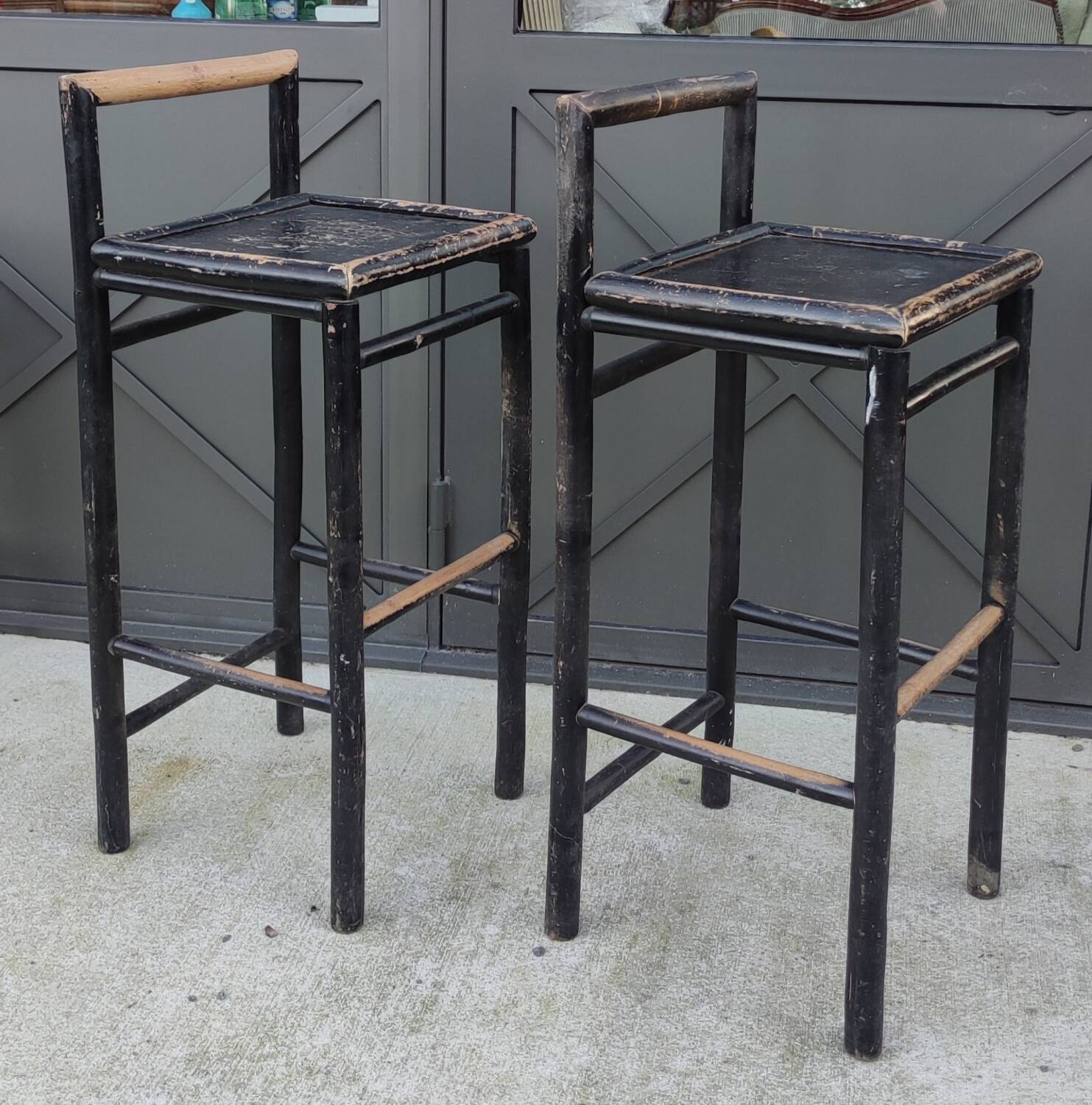 Pair Of Vintage Stools In Painted Bamboo/Vintage Bar/20th Century Design