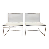 Set of 2 low chairs "FIL" in chromed metal and white leather by Pascal MOURGUE for CINNA/LIGNE ROSET