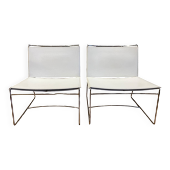 Lot de 2 chauffeuses "FIL" en métal chromé et cuir blanc par Pascal MOURGUE pour CINNA/LIGNE ROSET