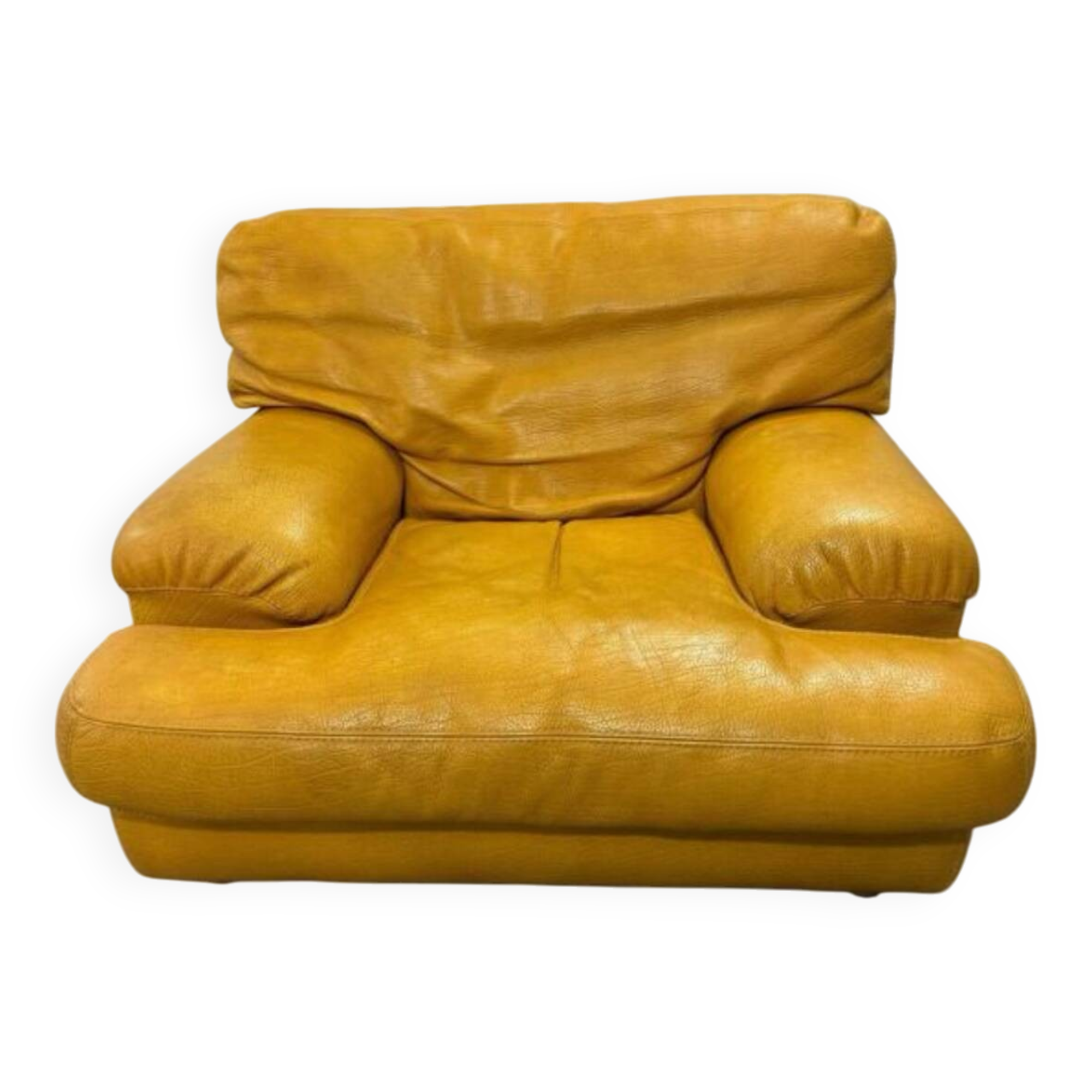 Rochebobois yellow leather armchair from the 80s/90s