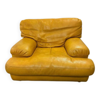 Fauteuil cuir jaune Rochebobois années 80/90