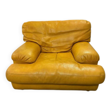 Fauteuil cuir jaune Rochebobois années 80/90