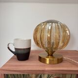 Lampe à poser globe en verre vintage bicolore