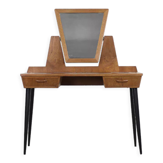Scandinavian modern teak dressing table with mirror and hand-painted tabletop, 1960s