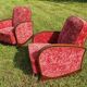 Canape and 2 armchairs art deco red velvet