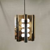 Unique hanging lamp, Danish from the 80s, in shiny metal (chrome) with mirror reflection.