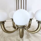 Art Deco chandelier in bronze and opaline by Jean Pascaud, 1940s.