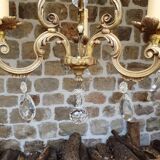 Lustre cage bronze et pampilles 3 branches