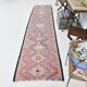 3x12 Soft Wool Pink Oriental Vintage Kilim Runner Rug