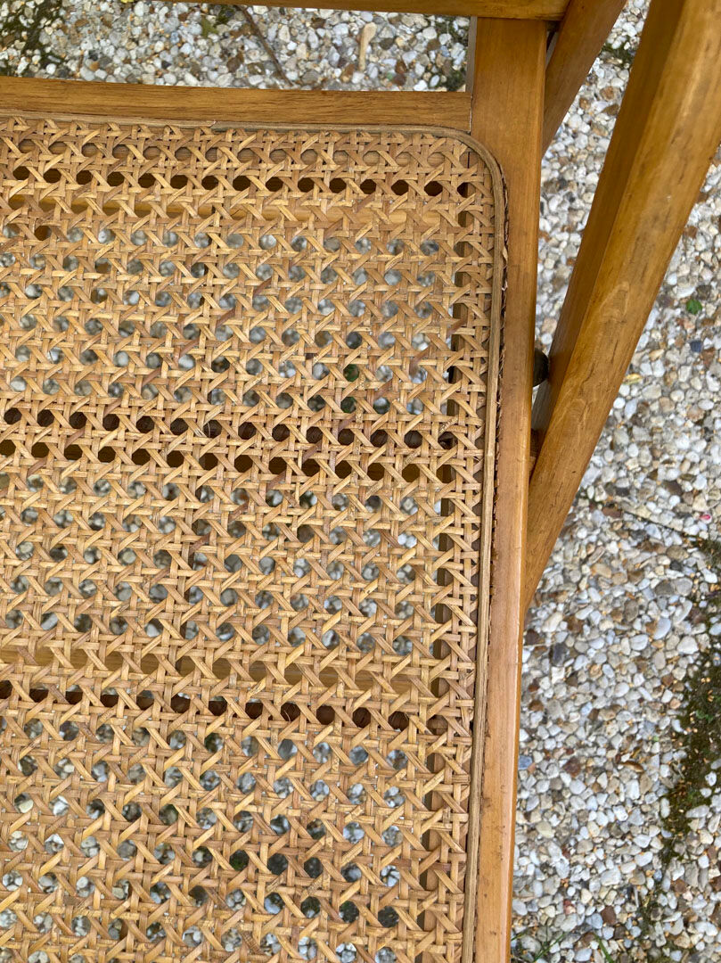 Lot de 3 chaises pliantes en bois et cannage