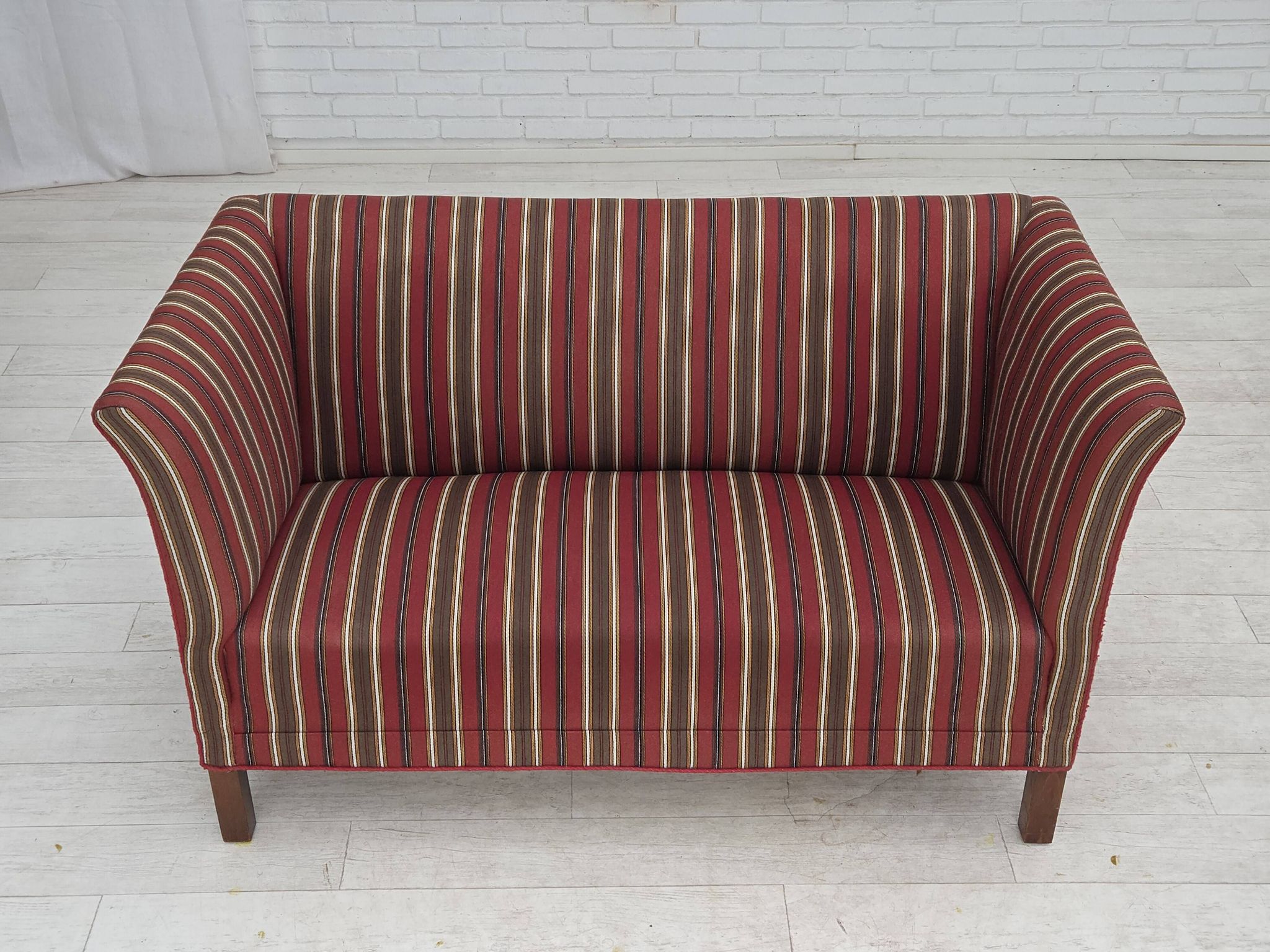 1960s, Danish 2-seater sofa, striped red/multicolor furniture wool.