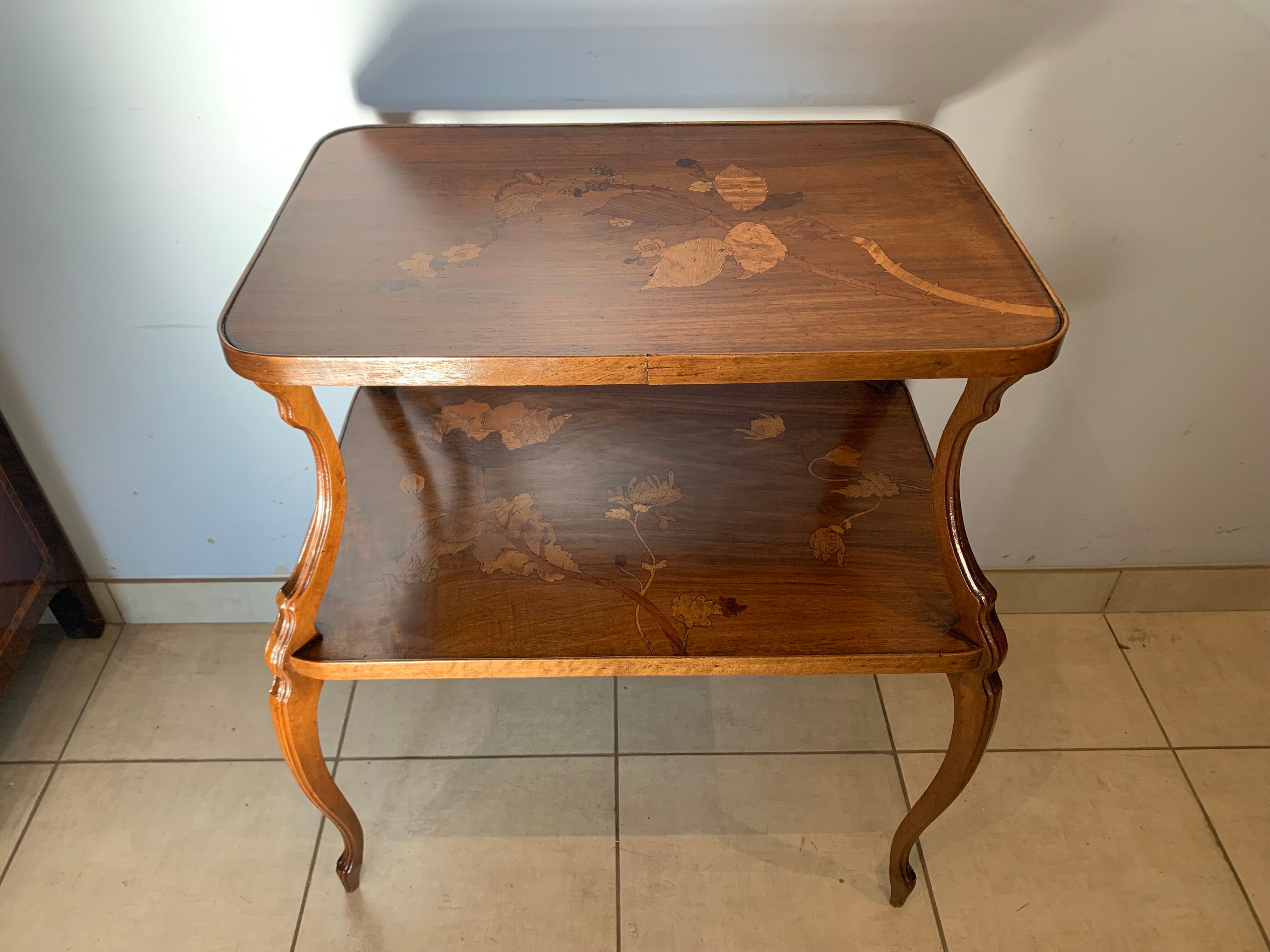 Pedestal table with two inlaid trays xx century School Of Nancy