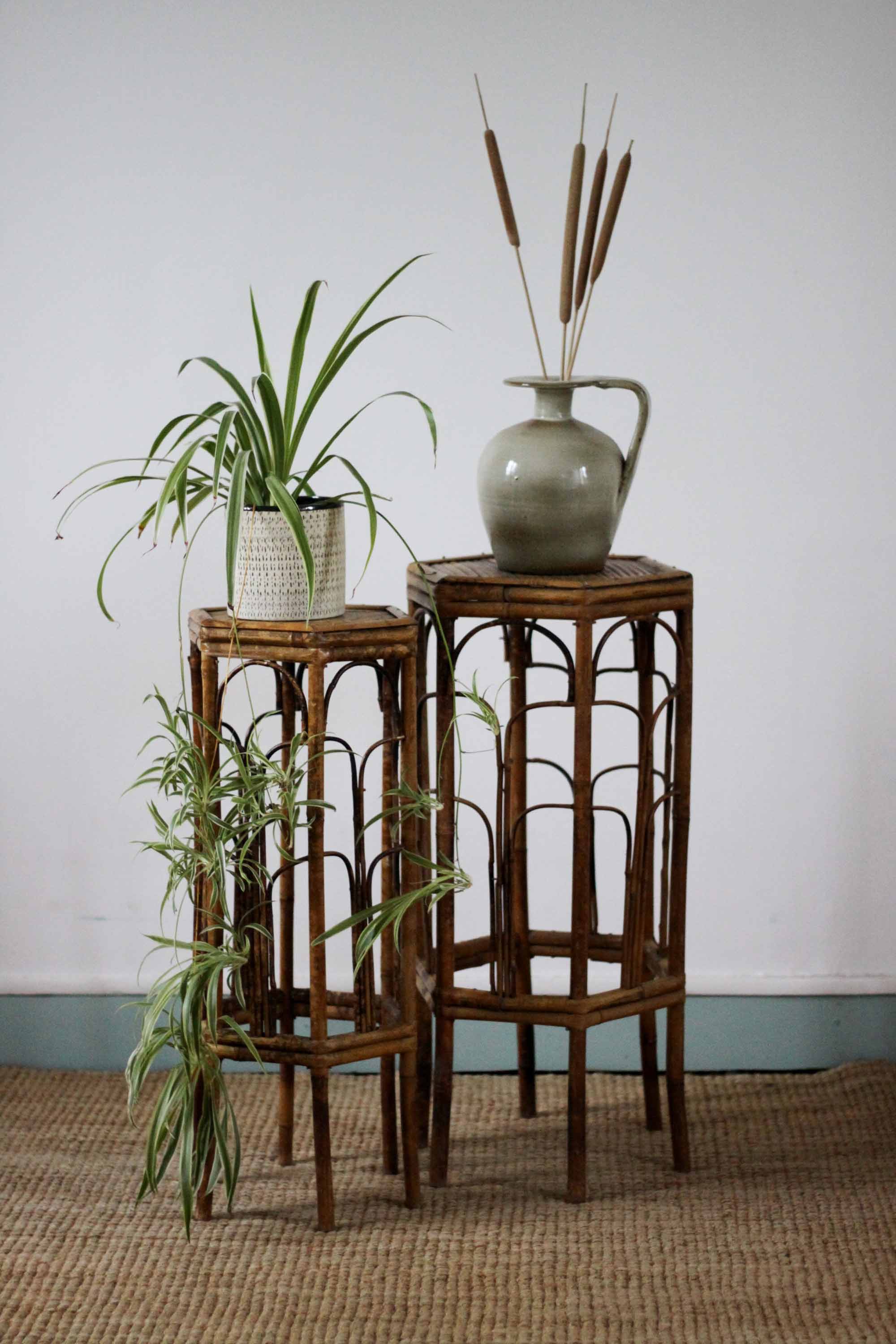 Pair of bamboo and rattan stools