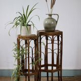 Pair of bamboo and rattan stools