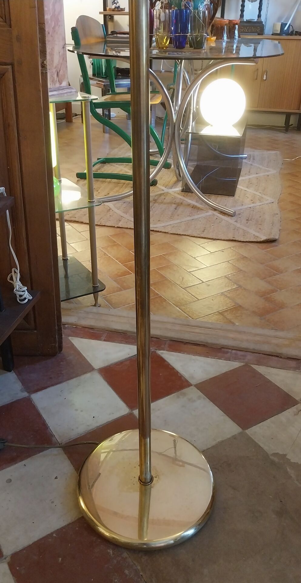 Golden brass reading floor lamp