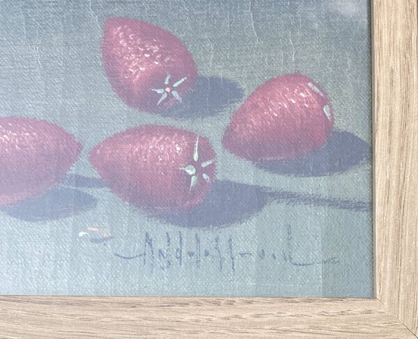 Tableau - Nature morte : Verre de vin et fraises