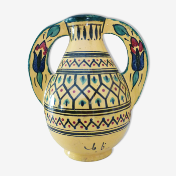 Ceramic vase Tunisia Nabeul, signed Ben Sedrine-El Kharraz, art deco, circa 1940