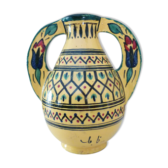 Vase céramique Tunisie Nabeul, signé Ben Sedrine-El Kharraz, art déco, vers 1940