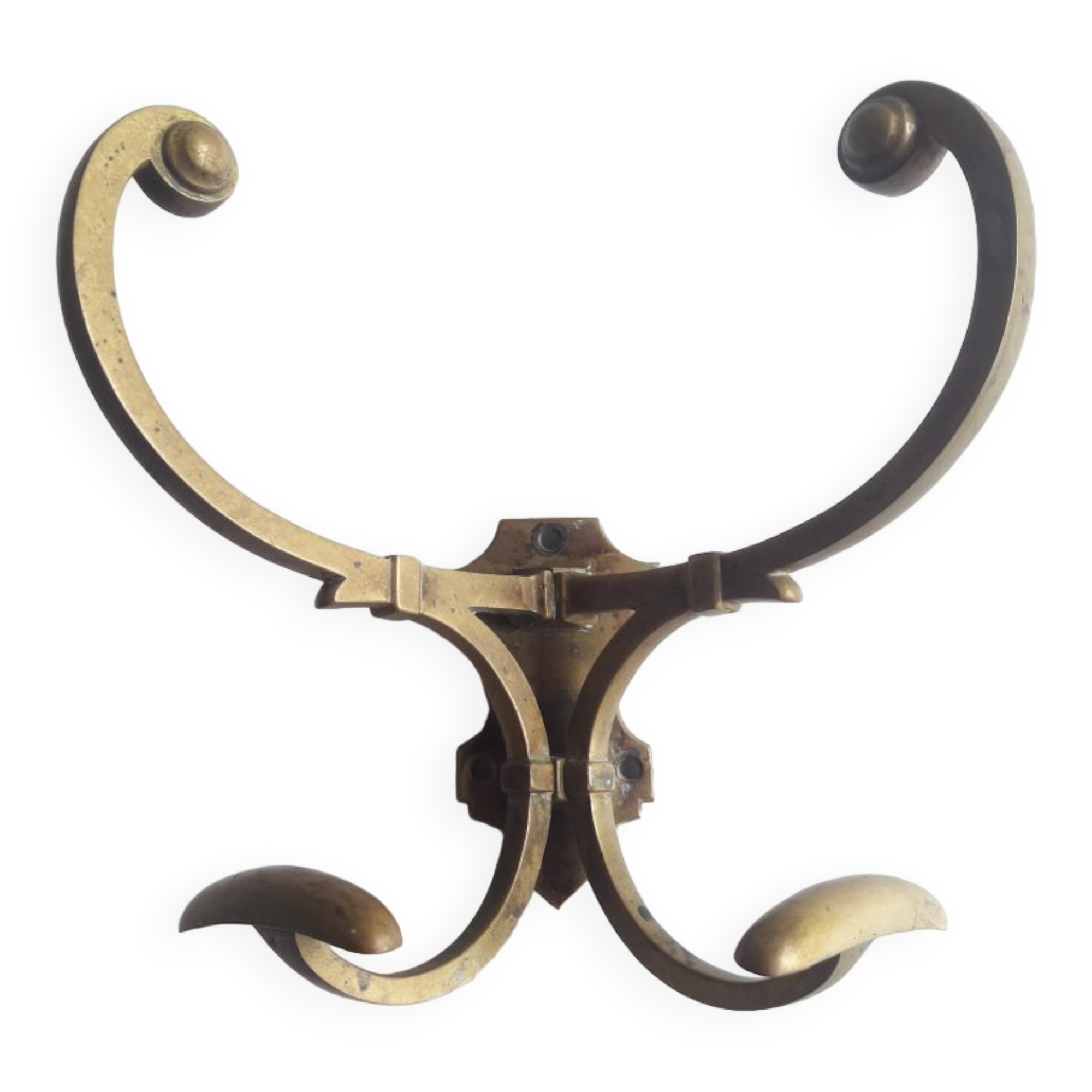 Patère double bronze porte manteau chapeau 4 crochets ancienne