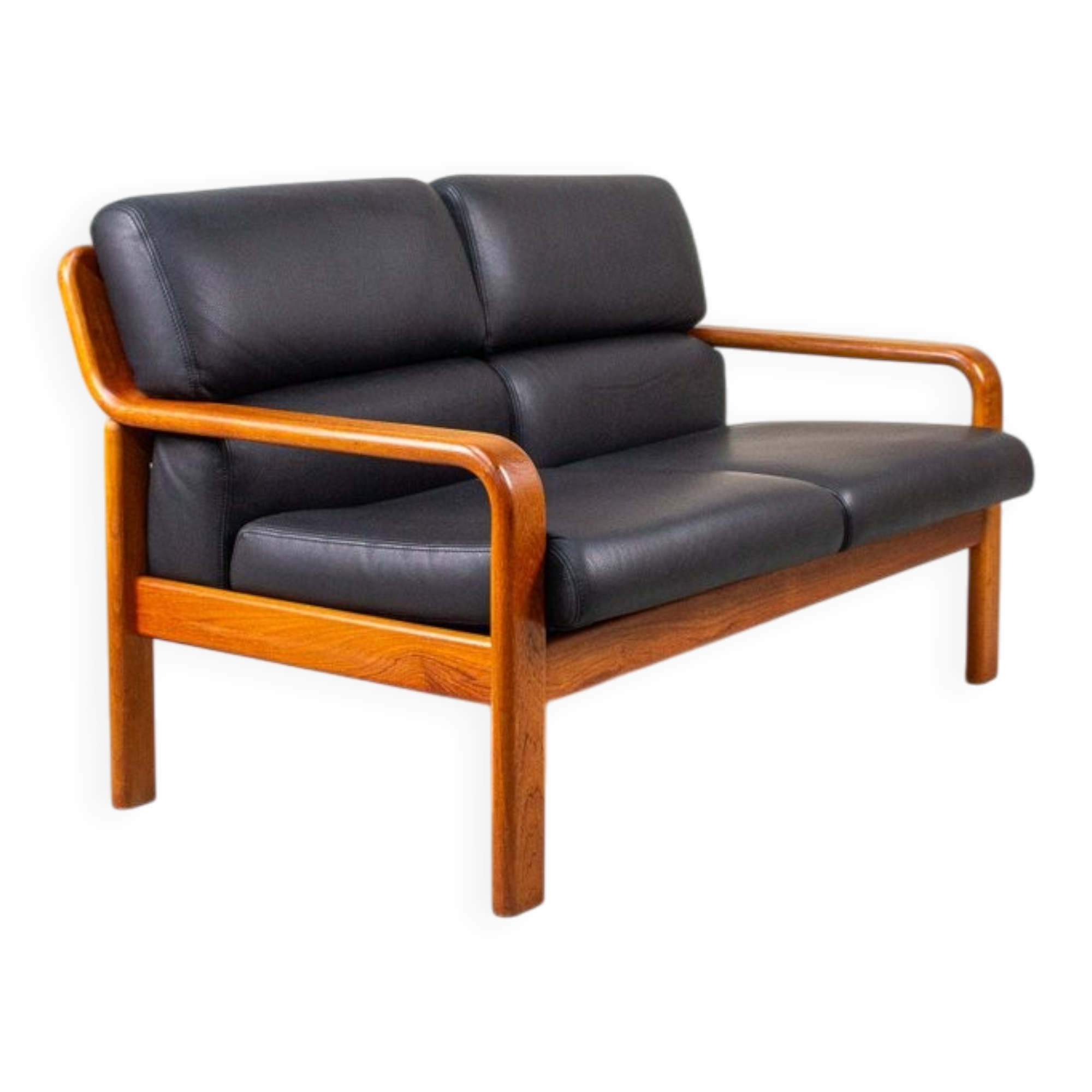 Vintage Two-Seater Teak and Leather Sofa by Olsen & Laursen, 1980s