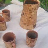 Set of old Corsican cork and terracotta handcrafted pitcher and cup