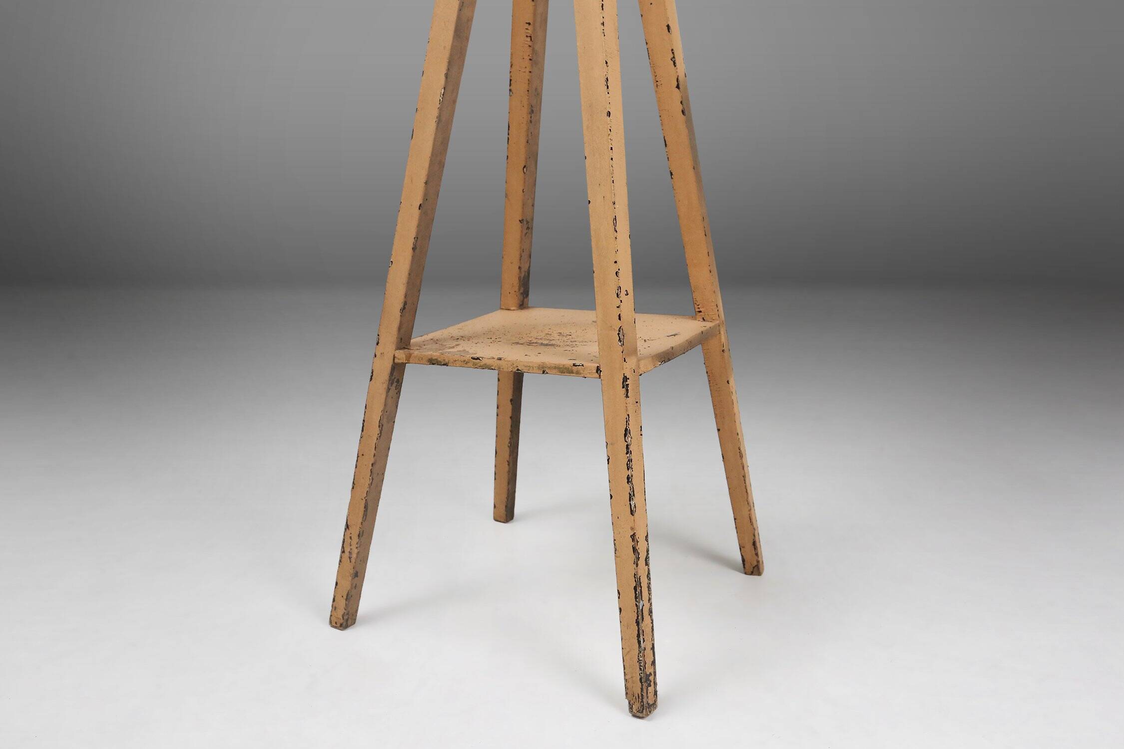 Industrial painted wooden tripod Console with rich patina, France 1900s