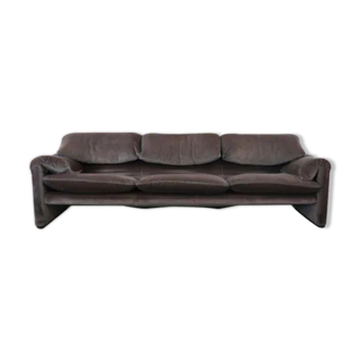 Maralunga 3 seater brown velvet sofa by Vico Magistretti