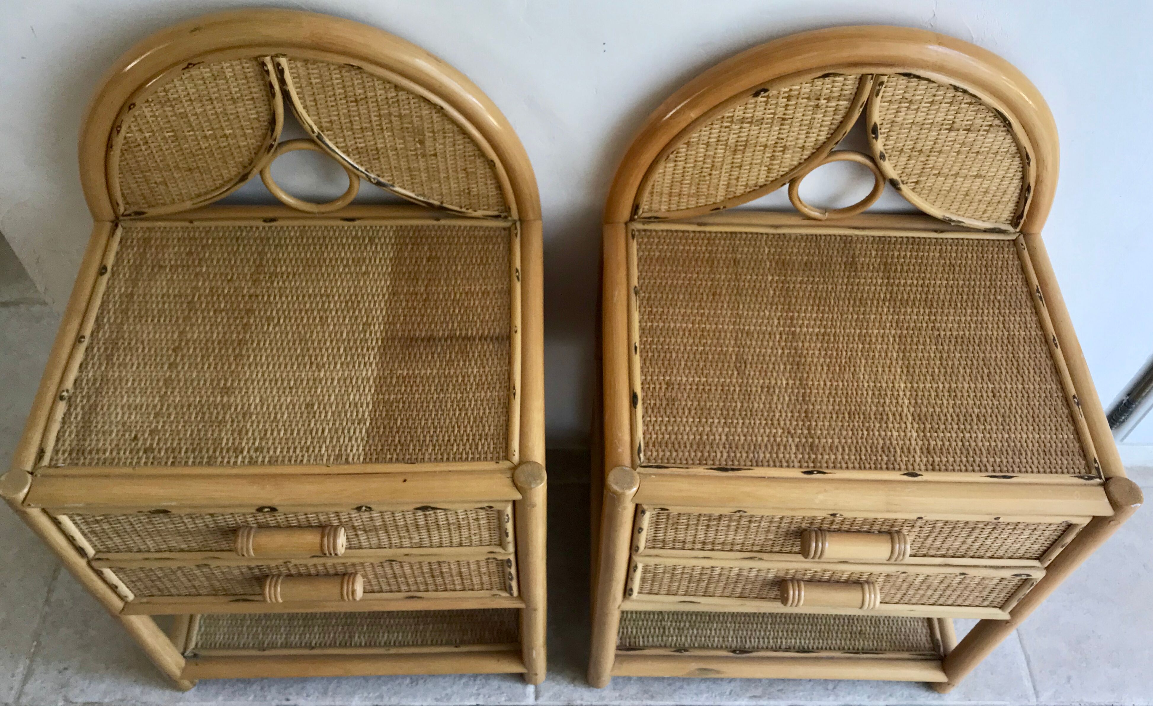 Pair of nightstands vintage rattan