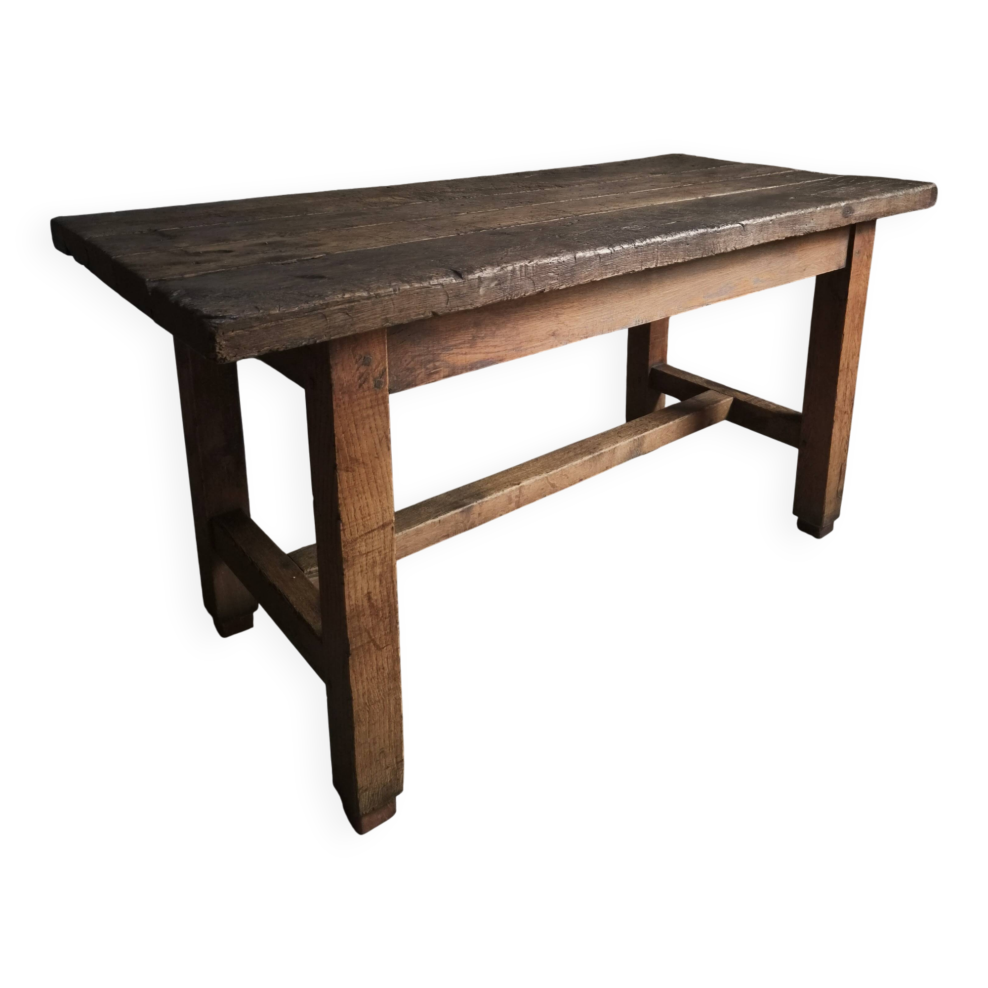 Dining table / antique work table in oak from France, 1750–1850