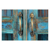Wooden glass cabinet with blue patina