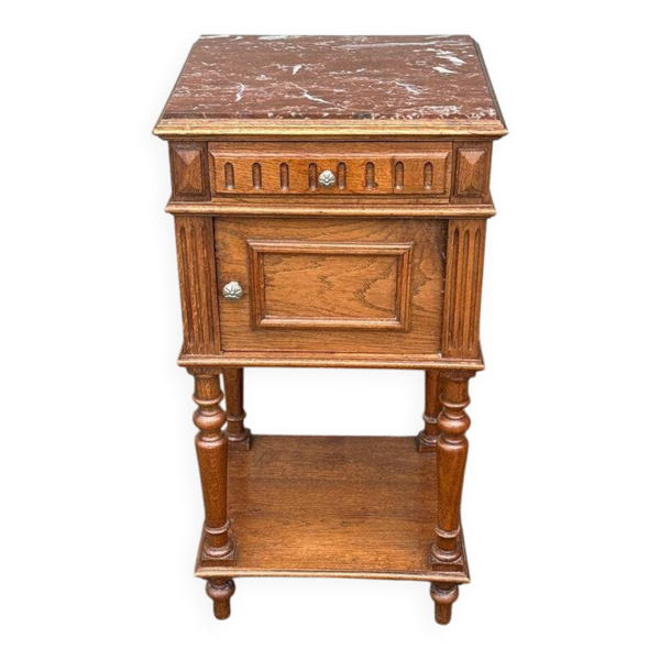 Table de chevet en bois et marbre rouge
