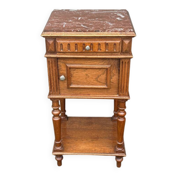 Storage furniture – Antique style – House – Wood and red marble bedside table