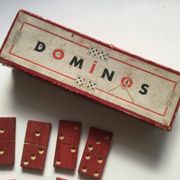 Red wooden dominoes game from the 50s old toy