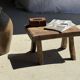 Small stool, rectangular curved accent stool in solid teak.