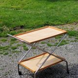 Vintage rolling serving table from the 1950s in chrome metal and wood