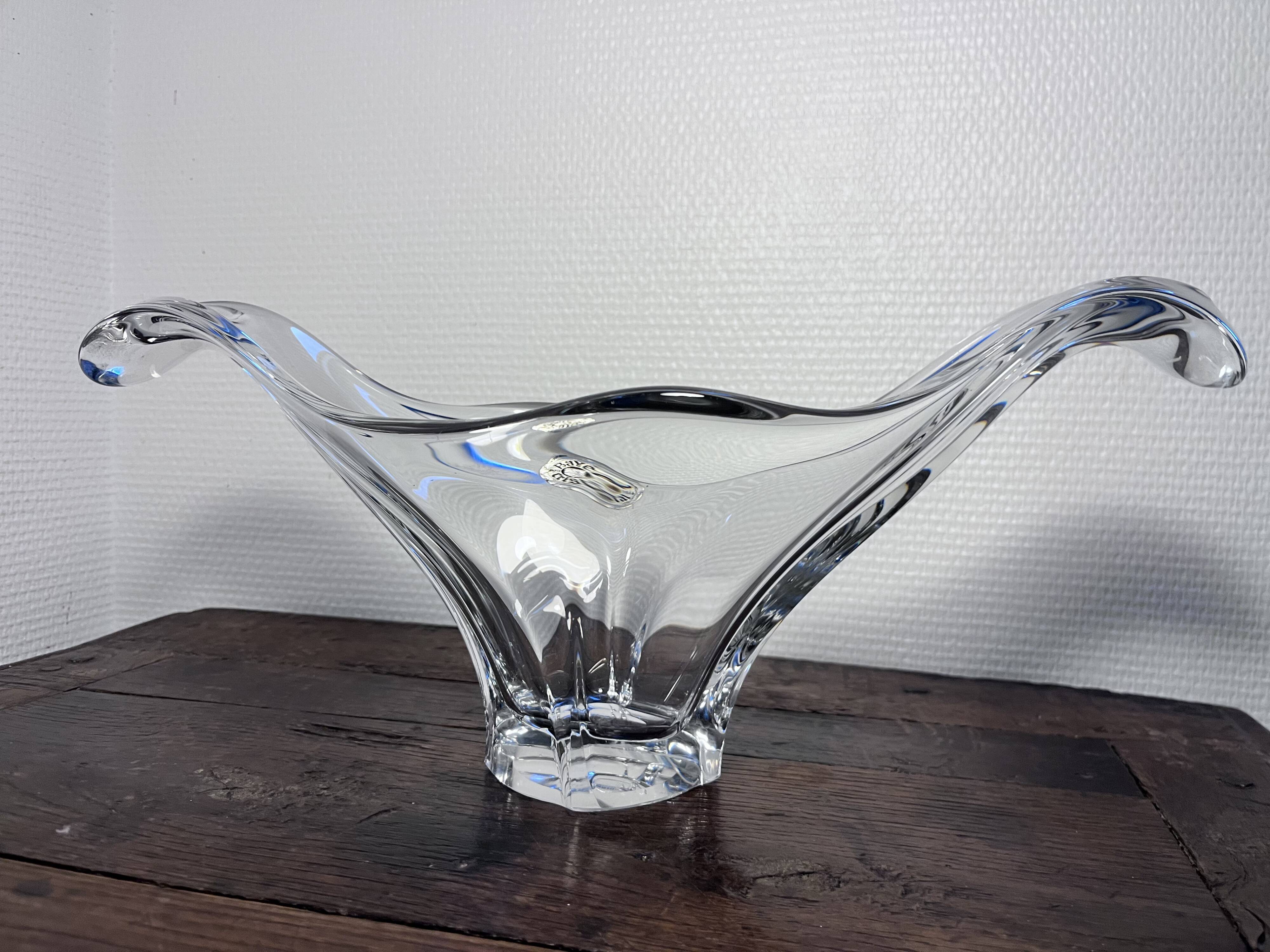 Large signed Bayel crystal bowl – Mid-century organic design