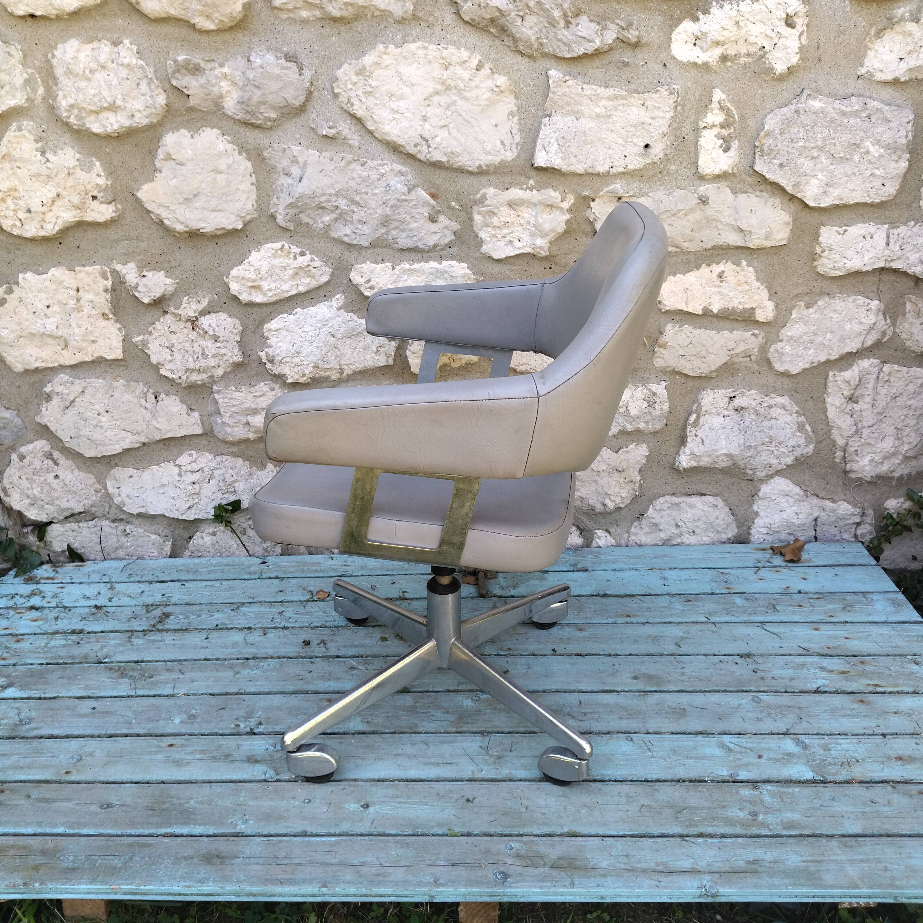 Swivel office chair, adjustable chrome skaï 60s 70s